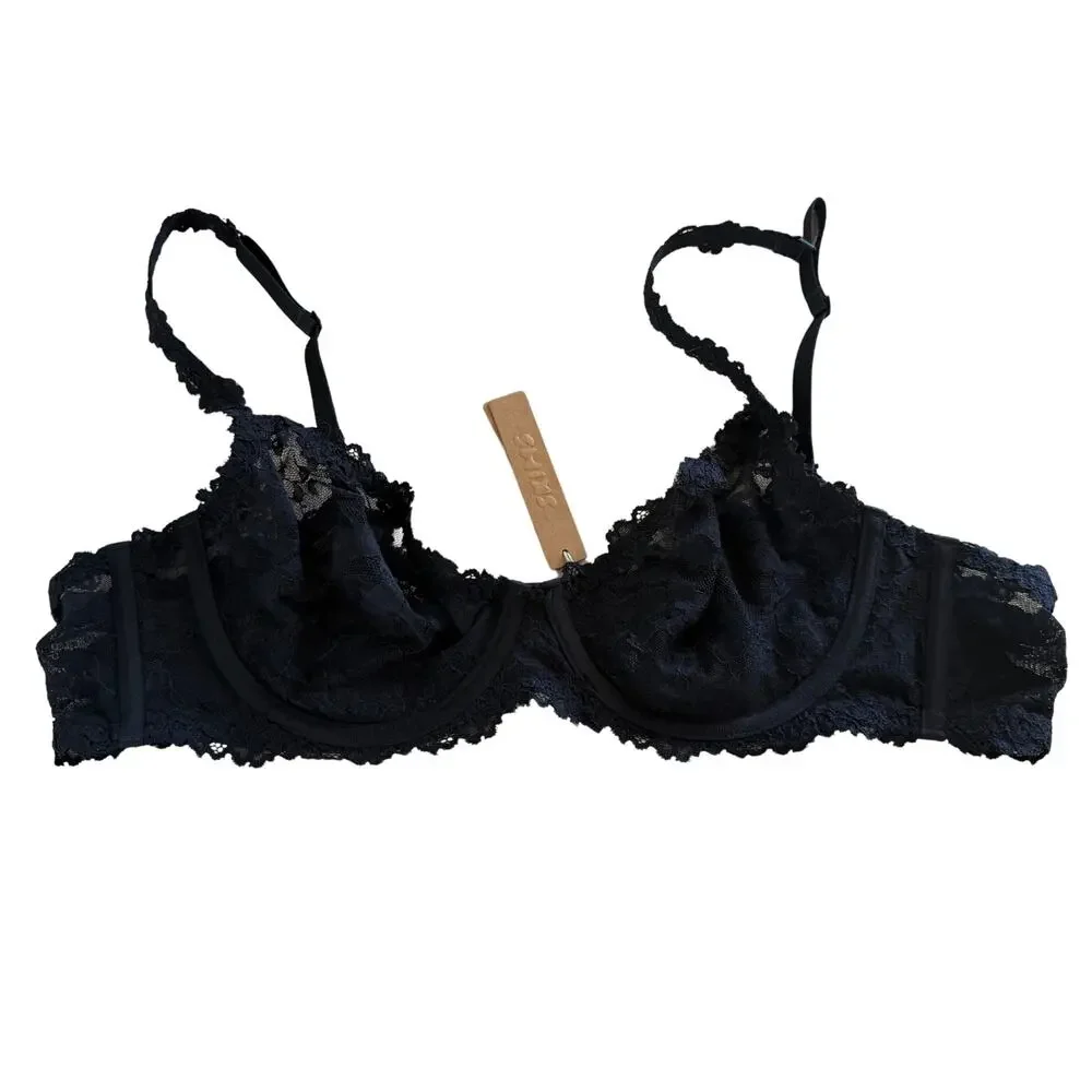 SKIMS Stretch Lace Unlined Demi Bra Onyx | Size 42A | NWT - Picture 2 of 7